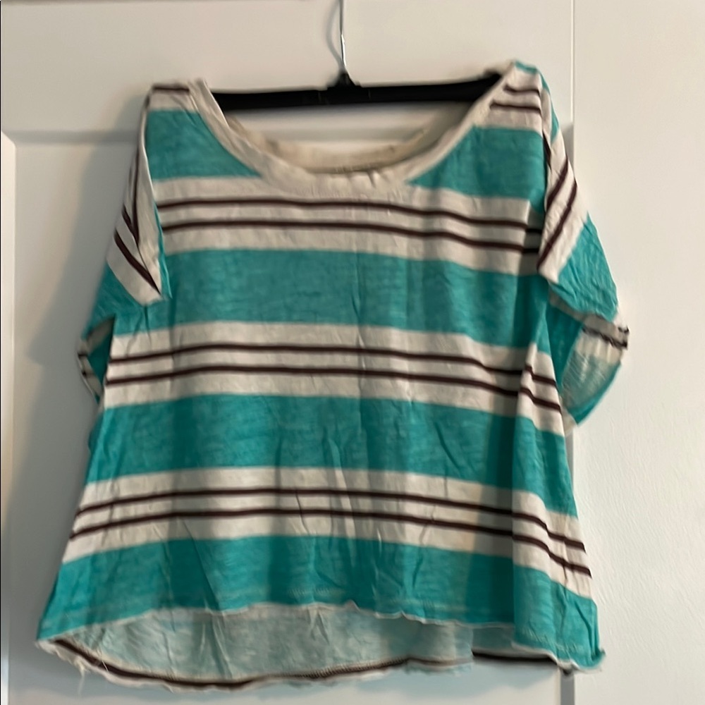 Lilu Teal and White Striped Top